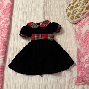 Festive Holiday Dress with Plaid Accents and Bow Back